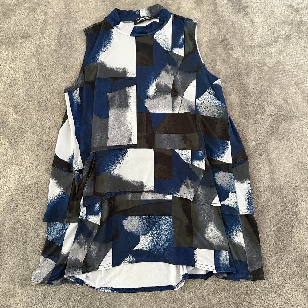 Sympli Mock Neck Shirt Blouse Tunic Women's size 12 Geometric Lagenlook